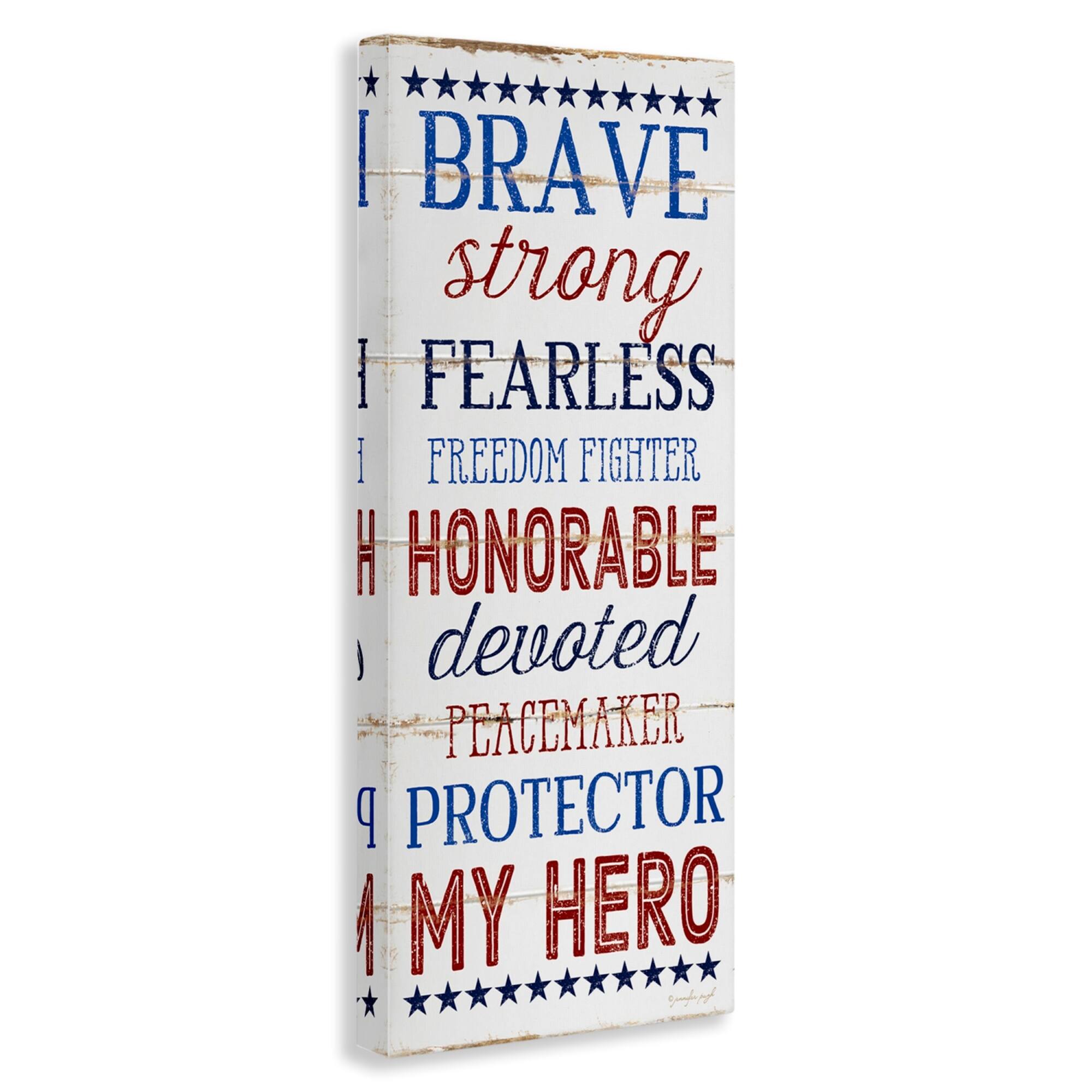 Stupell Industries Brave Strong Fearless Patriotic Stars and Stripes Rustic Wood Look Sign Canvas Wall Art